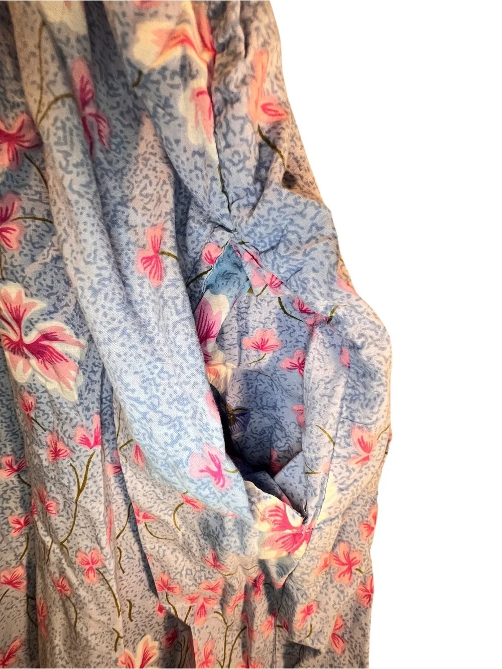 Woman Within 3X 100% Cotton Floral Housecoat Blue Pink Button Front Maxi